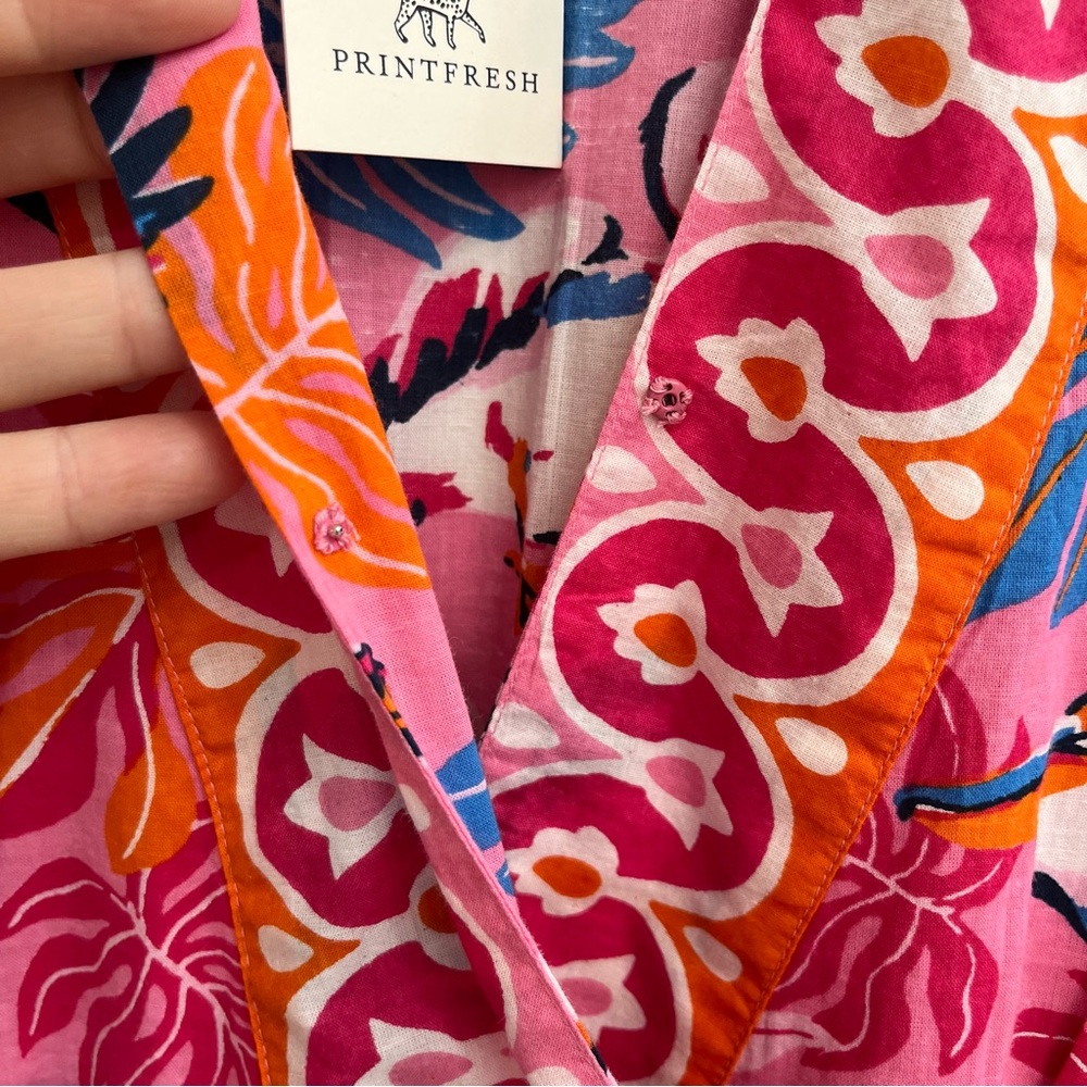 Printfresh Gabriela Midi Dress in Pelican Palms Pink Blue Wrap Style Large - Picture 15 of 16